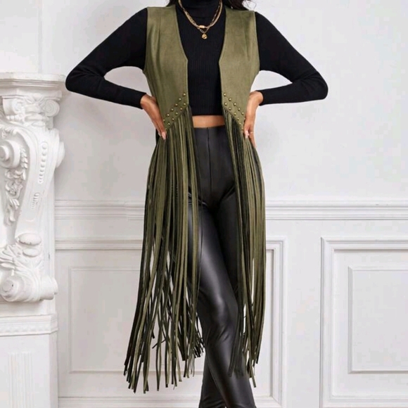 NEW FRINGE HEM OPEN FRONT VEST COAT - Picture 5 of 5